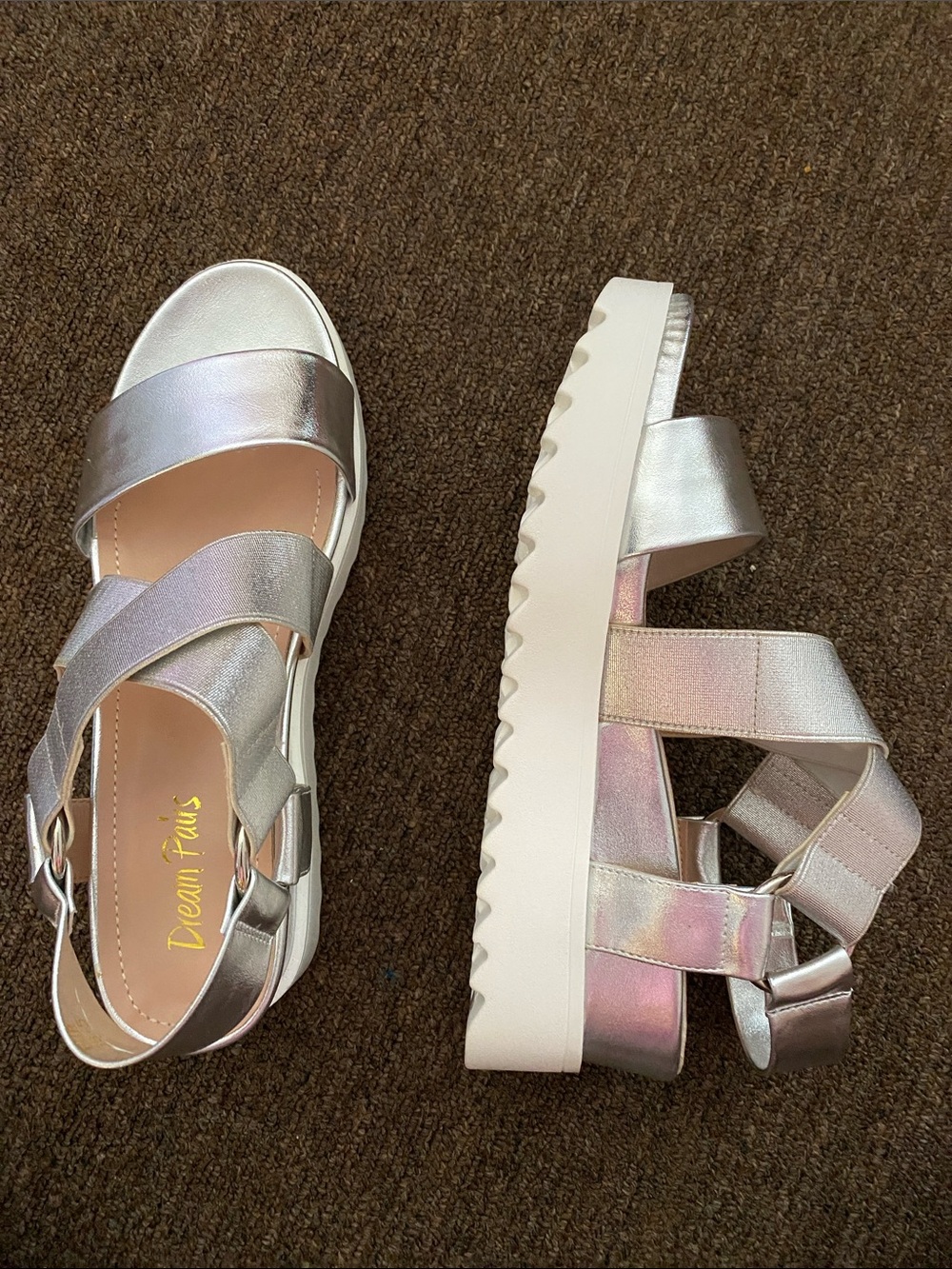 BRAND NEW WOMENS SILVER SANDAL HEELS